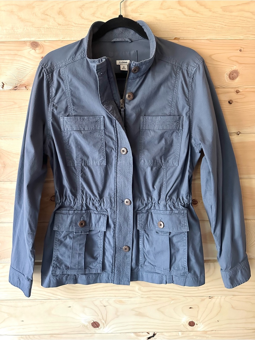 L.L. Bean Slate Blue Cotton Canvas Utility Field Jacket Cargo Pockets Medium